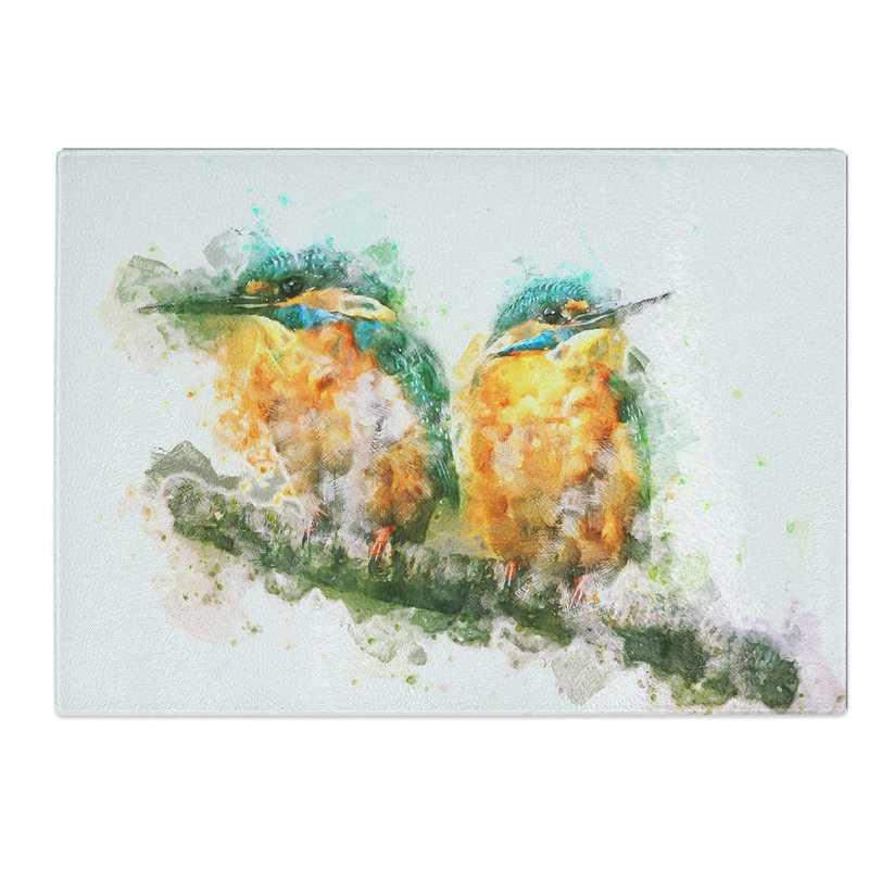 Tempered Glass Pair of Kingfisher Birds Chopping Board, 39 cm W x 28.5 cm L