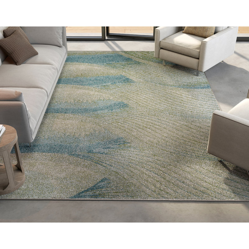Tapis bleu / vert / gris Kohrs, Rectangle 6 pi 7 po x 9 pi 6 po, Océan