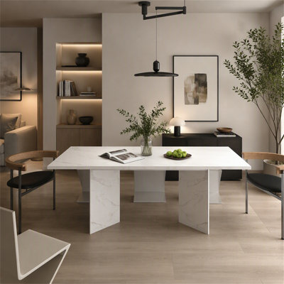 Extendable Dining Room Table for 6 8 10, Modern Faux Marble Wooden Long Large Rectangular Expanding Conference Kitchen Table