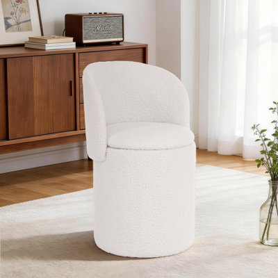 Round Ottoman with Storage, Modern Ottoman with Foldable Backrest, Sherpa Upholstered Ottoman for Living Room and Bedroom