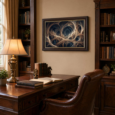 Art mural antique sur toile encadré doré pour le salon, la chambre à coucher, le bureau ou le vestibule - décoration murale décorative avec art fractal