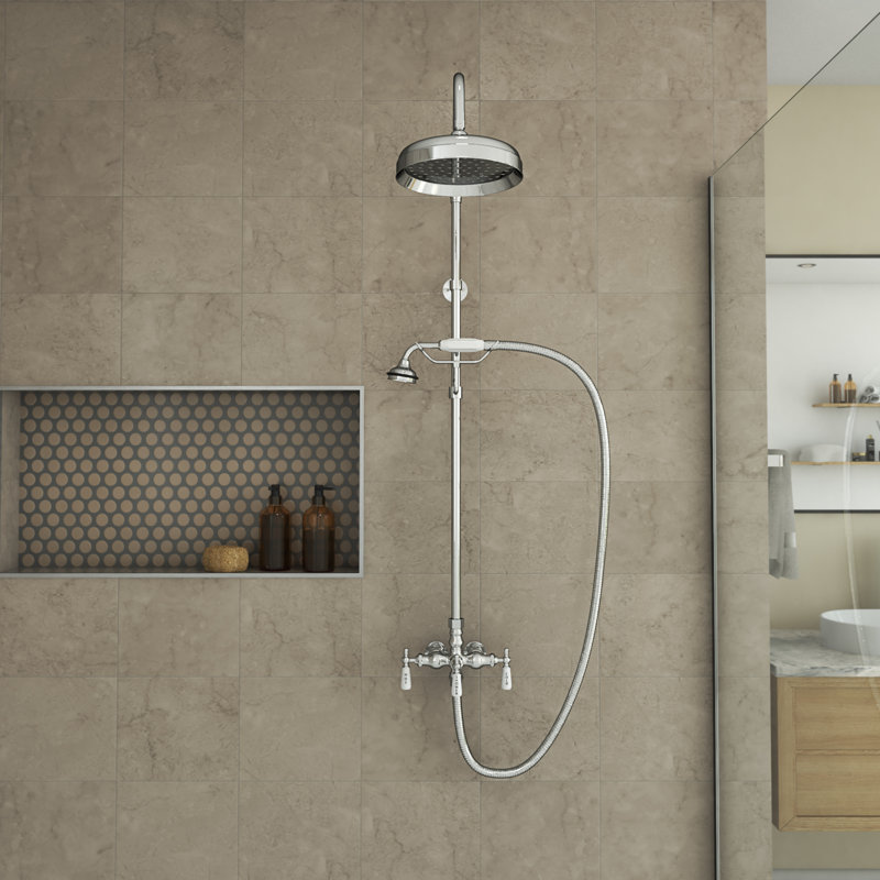 Abbey Rain Fall Shower Faucet Set with Hand Shower (Valve Included), Chrome