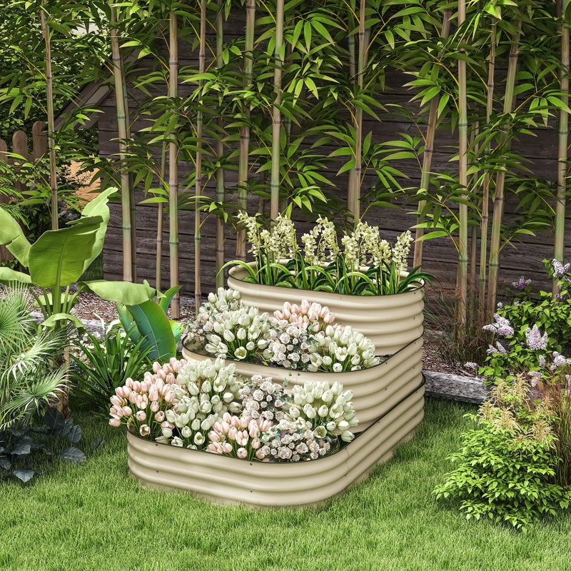 Ensemble de lit de jardin surélevé en acier galvanisé à 3 niveaux Outsunny