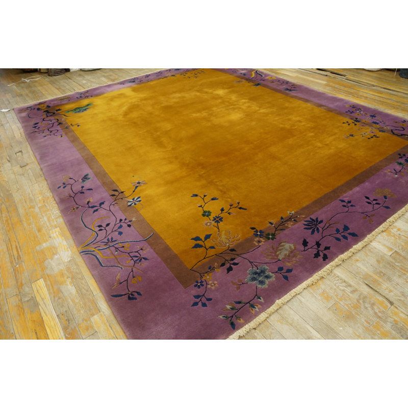 Antique Art Deco Room Size Wool Orange, Purple / Lavender / Mauve Rug