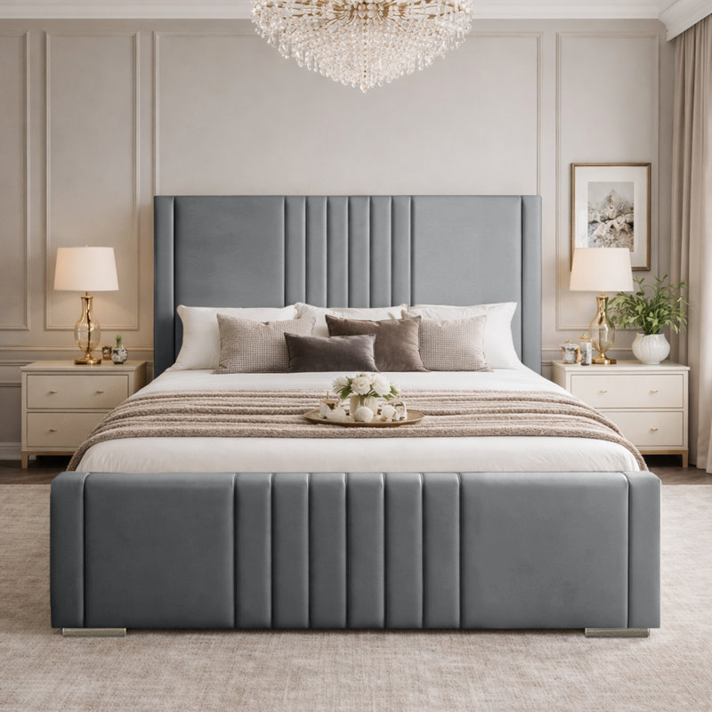 Upholstered Bed, Grey, Double (4'6)