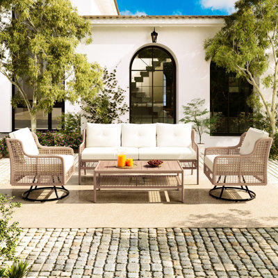 Mobilier d'extérieur 4 pièces avec chaises pivotantes, canapés de patio pour 5 personnes, conversation modulaire pour la piscine, la cour et la terrasse, beige, éponge à haute densité avec coussins au confort accru