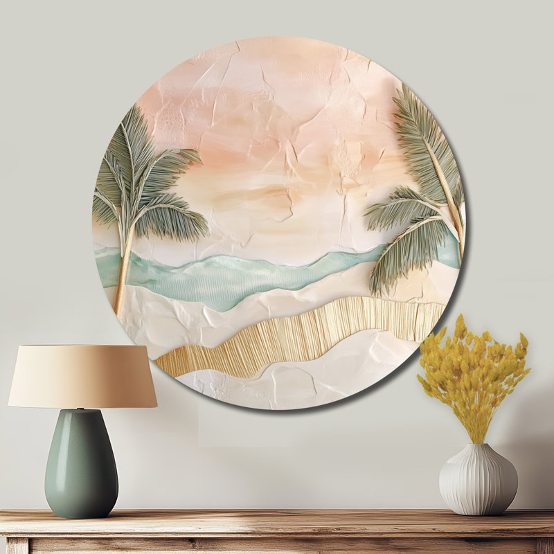 Palmiers, collage, horizon à la plage - palmiers, art mural rond en métal, L 16 po x H 16 po