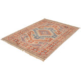 Tapis décoratif crème en laine de conception unique 6 pi 6 po x 9 pi 5 po noué à la main