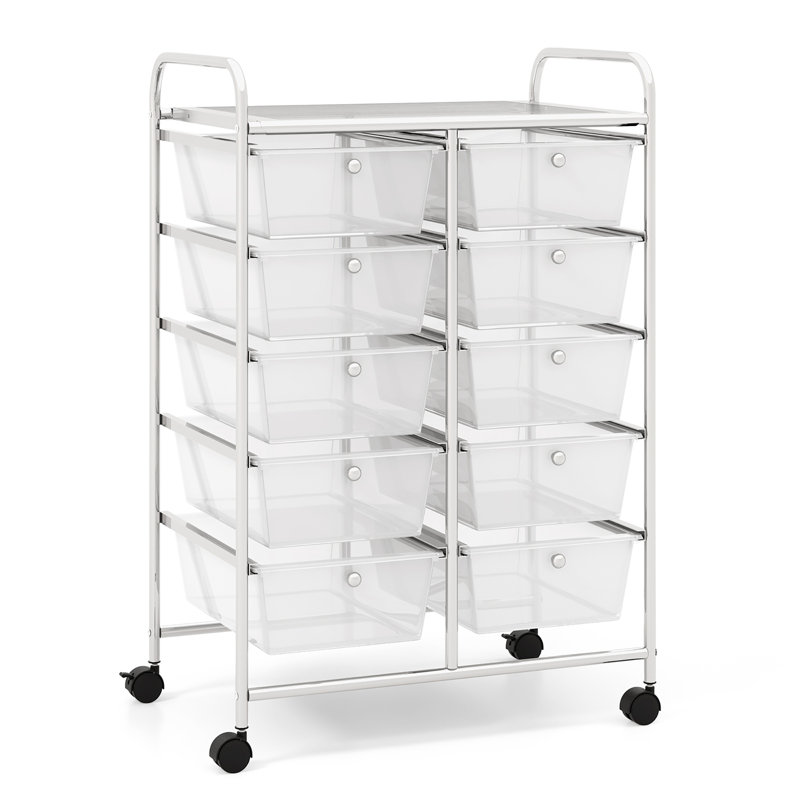 Milin 10 Drawer Storage Drawer with Locking Wheels, Clear