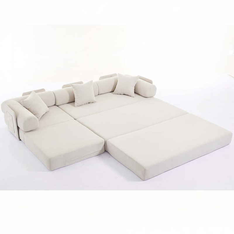 Canapé modulaire en L 3 places en velours côtelé avec coussin de siège à double couche pliable pour canapé d'appoint, Beige
