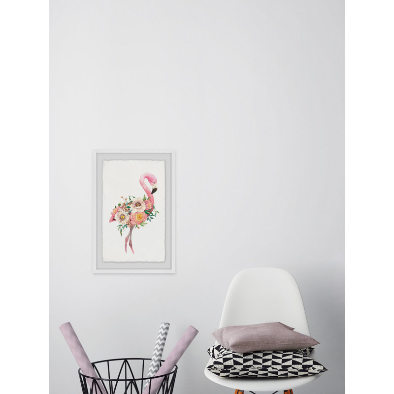 Floral Flamingo - Drawing, 91cm H x 61cm W, Brown