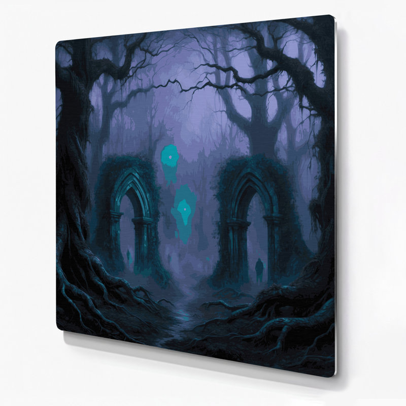 Art mural bleu d'Halloween forêt hantée, H 12 po x l 12 po