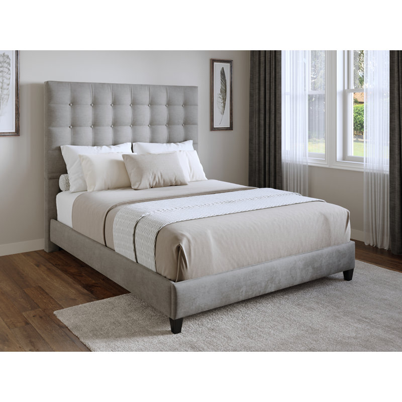 Lit tapissier capitonné Abello, Grand, Gris clair
