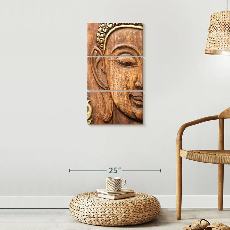 Wood Effect Buddha Canvas Print, 32" H x 15" W x 1.25" D