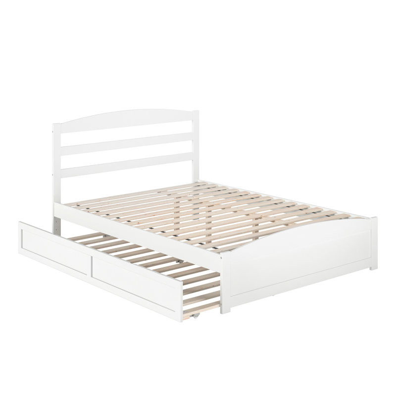 Elliana Solid Wood Platform Bed with Footboard & Trundle, White, Queen