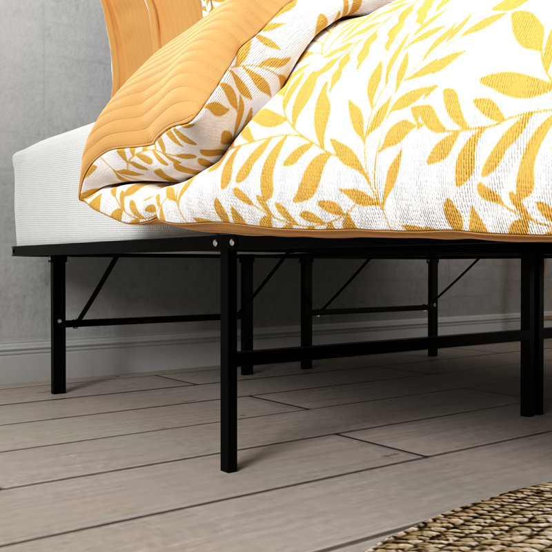 Base de lit plateforme en acier noir - structure, installation en 5 minutes, hauteur de 14 pouces, base de matelas entièrement compatible, surélevée, surélevée, assemblage d'outils, supporte jusqu'à 2000 livres, sans sommier