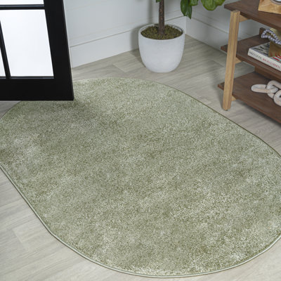 Aricel Solid Low-Pile Green Rug