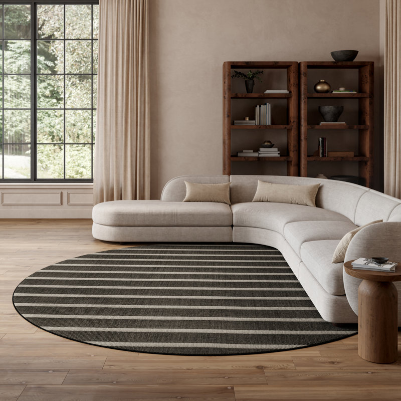 Nourison Positano 8' x Round Black Ivory Modern Rug, Round 8', Black