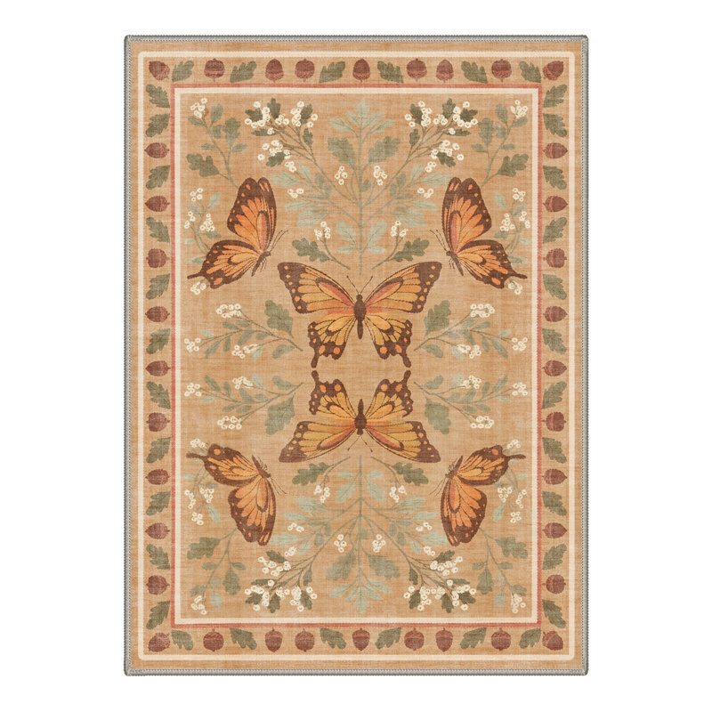 Monarchia Vintage Machine Washable Beige / Brown / Green Indoor Area Rug with Non-Slip Backing, Rectangle 8' x 10'