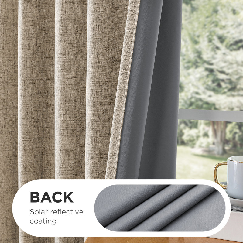 Textured Faux Linen Thermal Insulated & Noise Reducing Grommet Blackout Curtain Panels, Set of 2, Linen, 52" W x 72" L