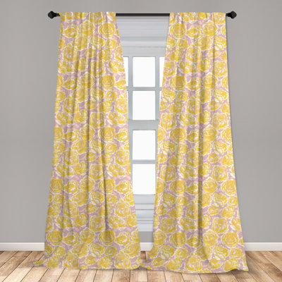 Flower Curtains, Hand Drawn Romantic Yellow Roses Blooming In Spring Season Floral Arrangement, Window Treatments 2 Panel Set For Living Room Bedroom -  Ambesonne, micp_53467_56x63