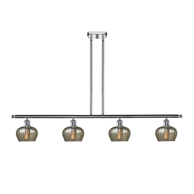 Luminaire suspendu pour îlot de cuisine 4 lumières Calton, Chrome poli, Mercure cannelé