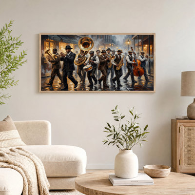 Jazz Band Playing Brass Instruments on Street Canvas Wall Art