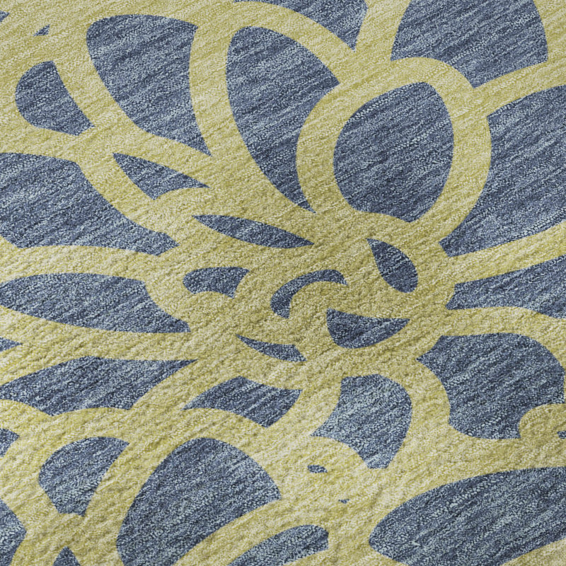 Premium Machine Washable Mayfield AMF2412 Floral Rug, Navy, 2'6" x 3'10"