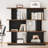 Modern 43.4''H x 51''W Geometric Bookcase, Wooden Wide Room Divider Bookshelf with Storage, 3 Tier Open Decorative Display Shelf in Black Walnut