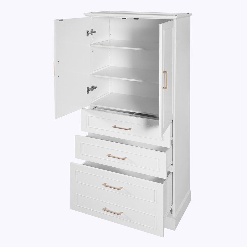Armoire de salle de bain autoportante avec tiroirs, tablette réglable, portes à fermeture en douceur, Blanc