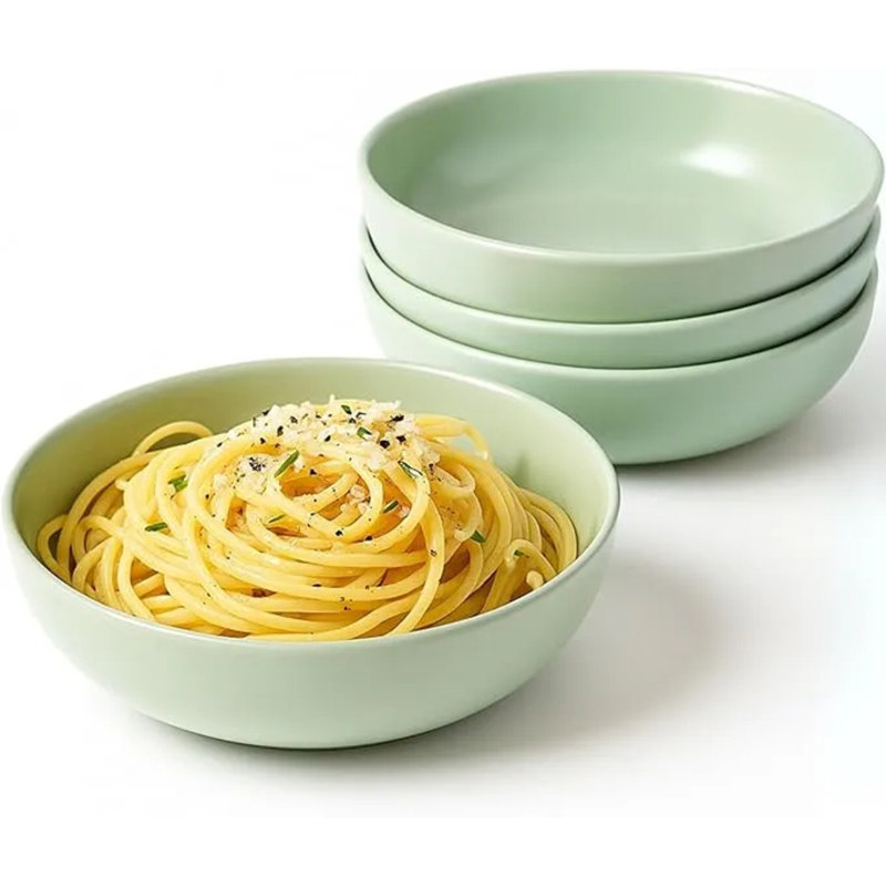 Ensemble de 4 grands bols à pâtes - bols à salade et à salade 40 oz, assiettes en céramique profondes pour pâtes, soupe et salade, va au lave-vaisselle et au micro-ondes, vert