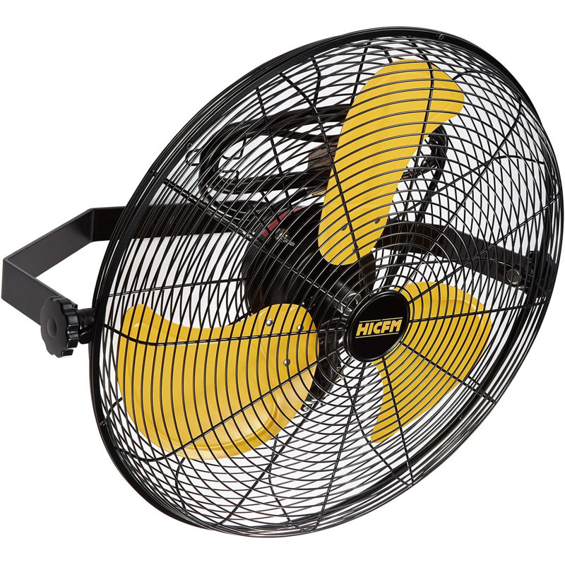 Ventilateur mural extérieur à 3 vitesses en jaune avec moteur IP44, boîtier de contrôle scellé, prise GFCI