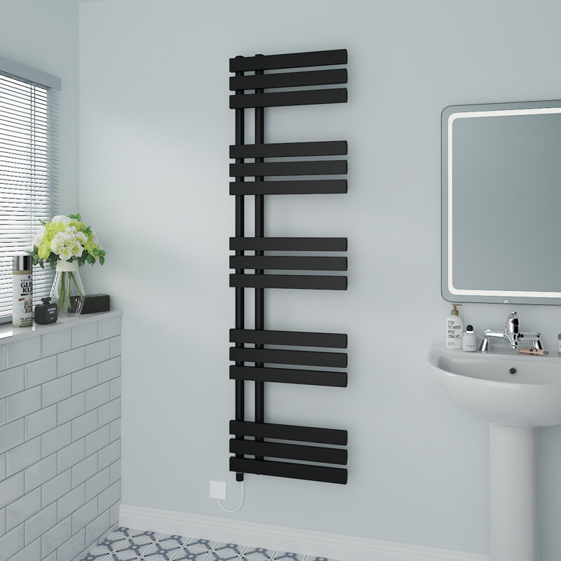 Rhyane Designer Towel Rail Heated Towel Rails, Black, 160cm H x 45cm W x 7.35cm D