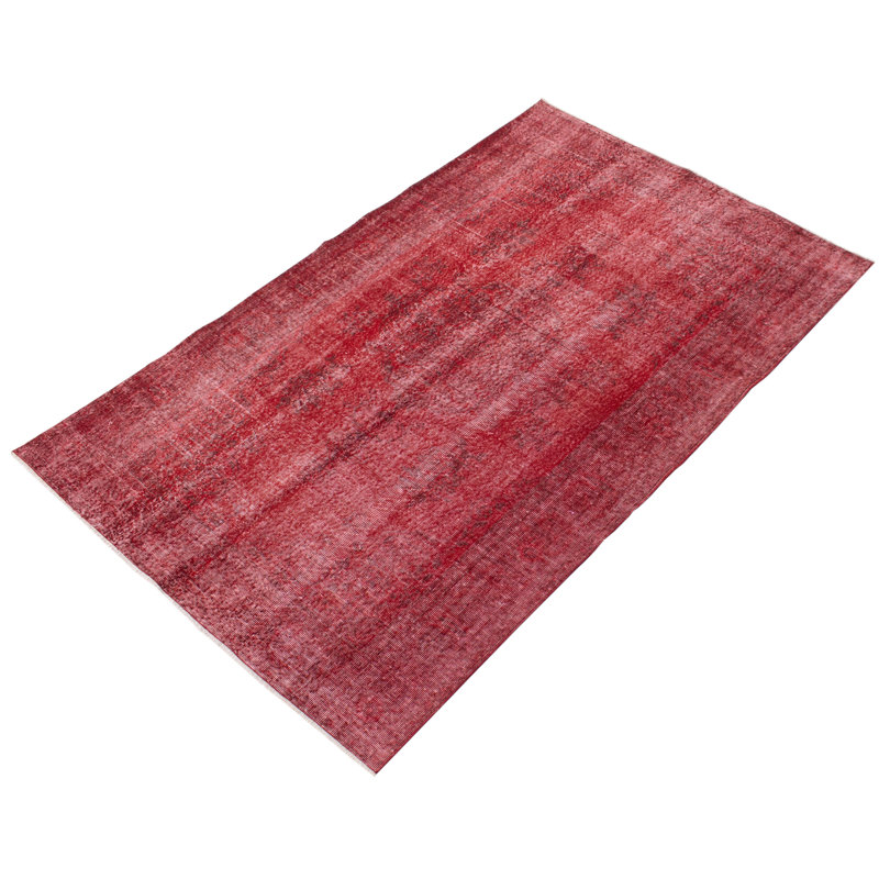 Tapis rouge foncé en laine noué à la main de conception unique 5 pi 7 po x 8 pi 9 po Leana
