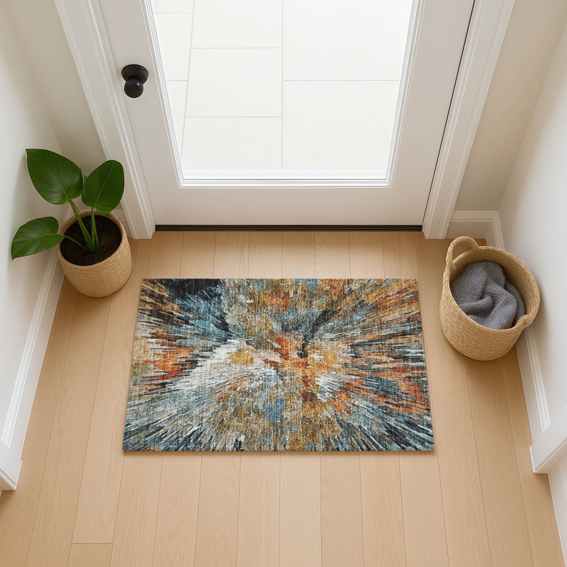 Tapis abstrait intérieur / extérieur lavable à la machine Pablo ACN2283, Rectangle 1 pi 8 po x 2 pi 6 po