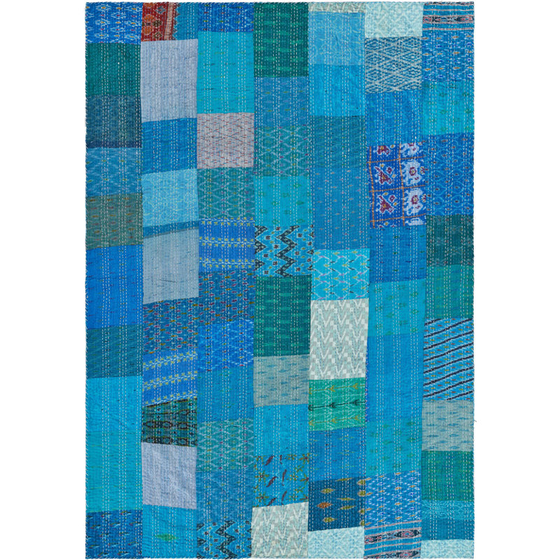 Knitted Silk Patchwork Throw Blanket, Blue Patchwork