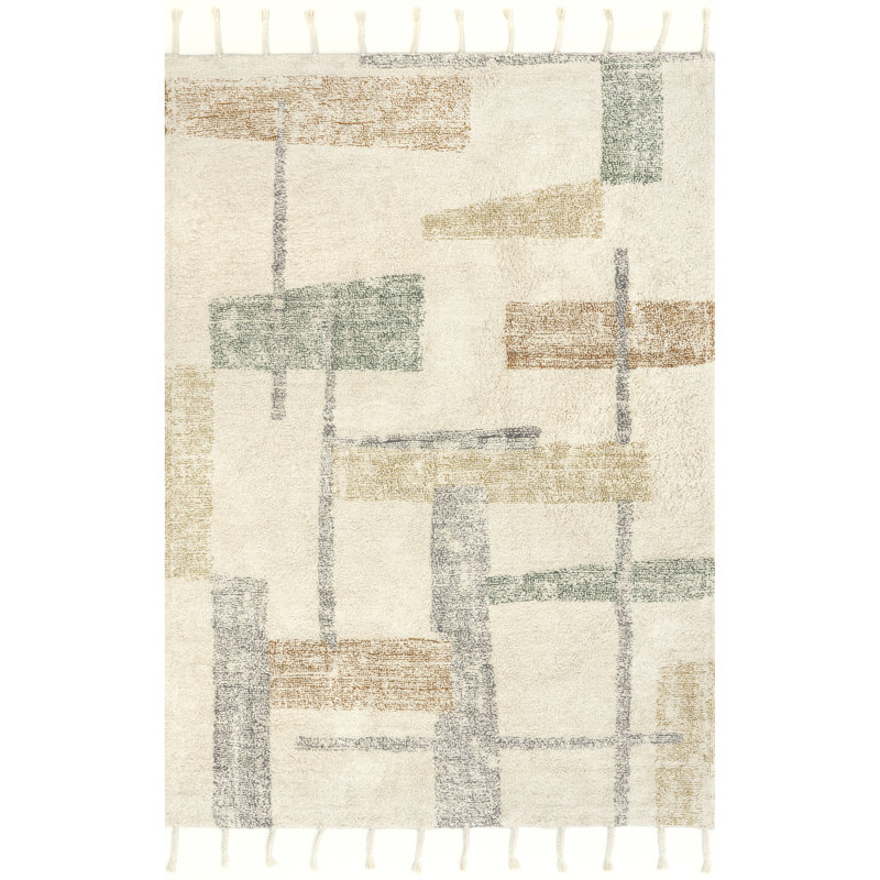 Ivory and Multicolor Wool Blend Tufted 6' x 9' Area Rug