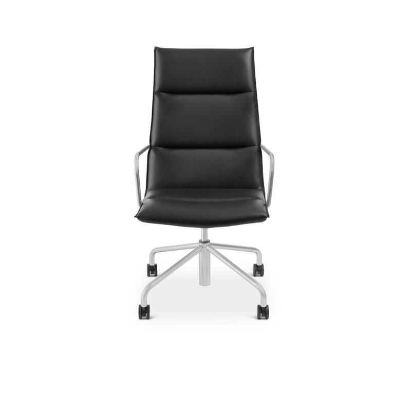 Chaise de réunion Meredith, haut dossier, Nickel, Similicuir noir