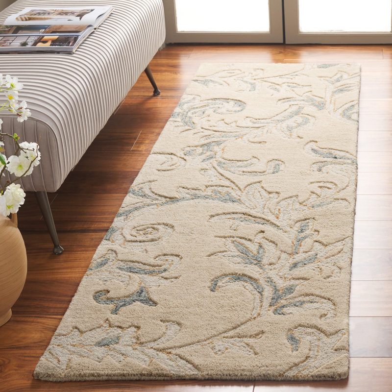 Olando Hand Tufted Wool/Cotton Floral Rug in Gray/Beige, Runner 2'3" x 8'