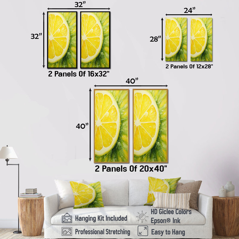 Zeste de citron zeste - fruits, ensemble de 2 impressions sur toile, Encadrement brun, H 40 po x l 41 po