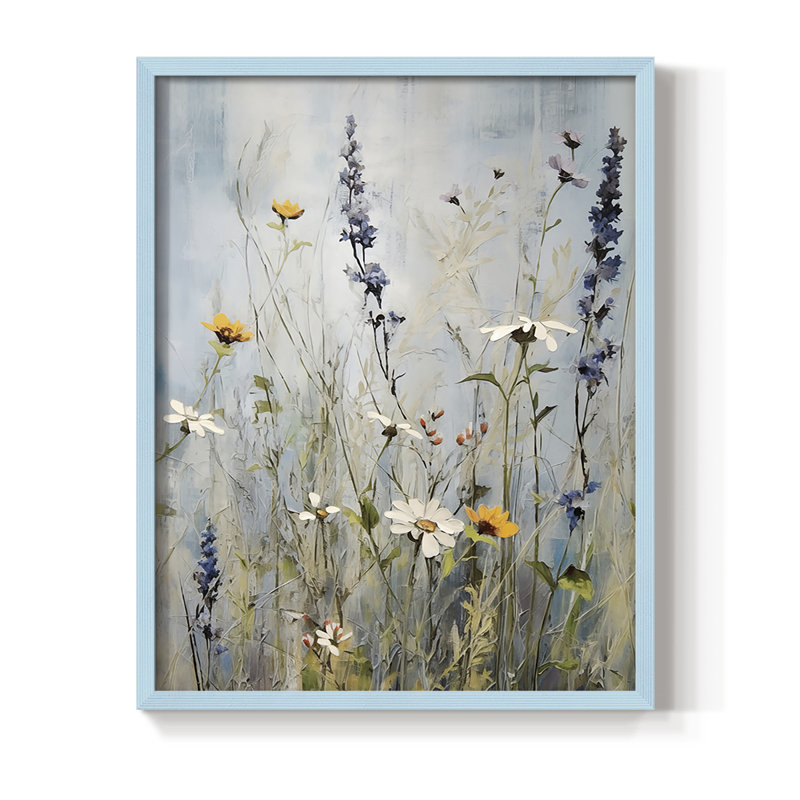 Reproduction encadrée FLORAL Series Dccxxx - bois massif, Bleu, H 15 po x l 12 po