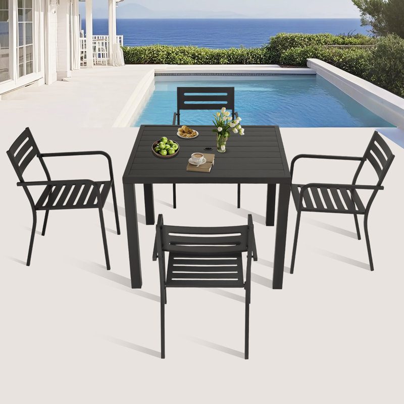 Ensemble de patio extérieur pivotant en métal - 4 fauteuils et table
