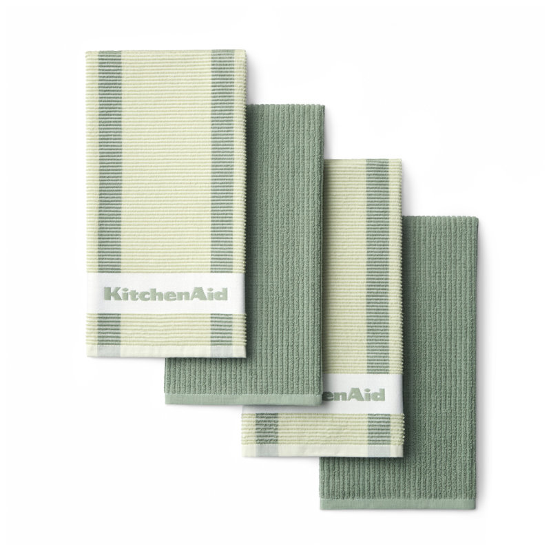 Torchons de cuisine KitchenAid à microcôtes et rayures jacquard, ensemble de 4, Cardamome