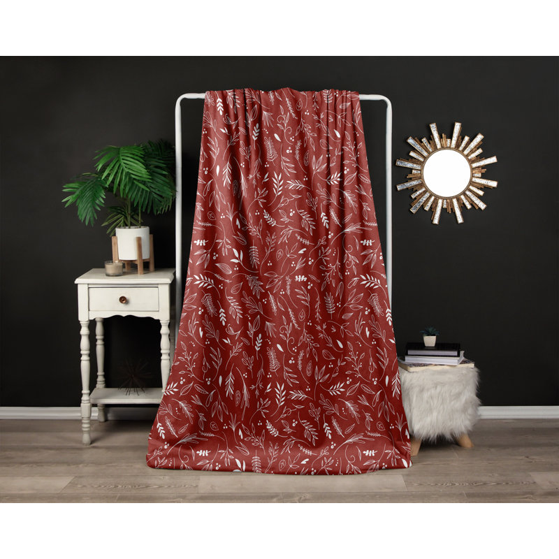Throw Blanket, 68" W x 80" L, Floral/Abstract, Red/White