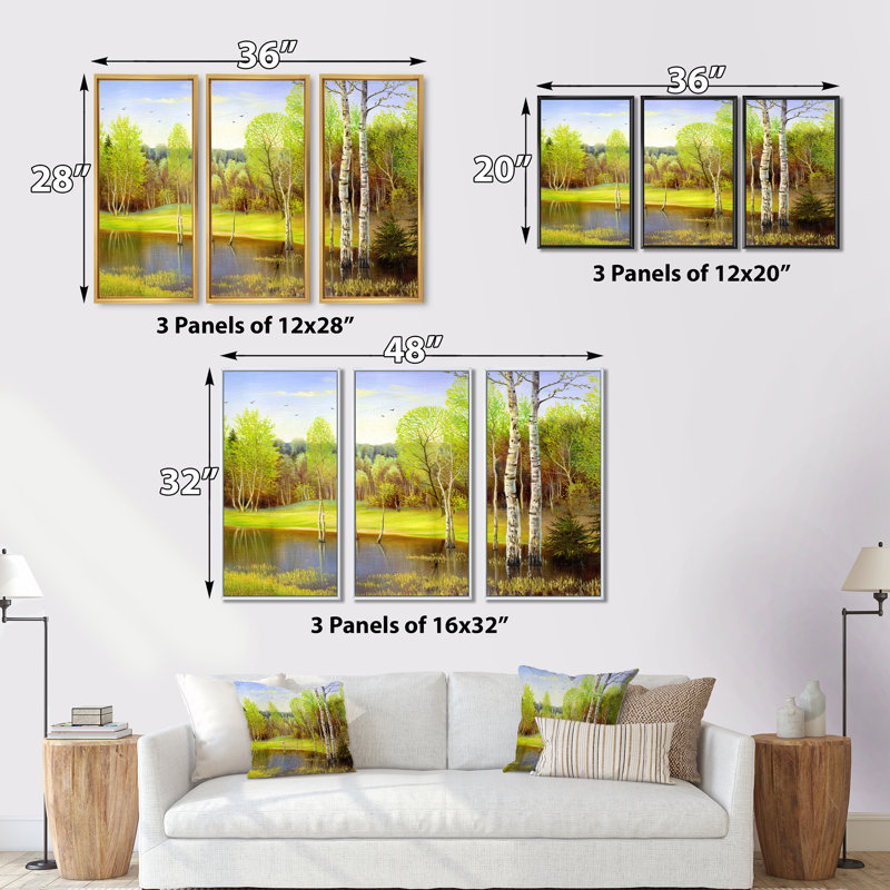 «Beautiful Summer River Green Landscape IV», ensemble d'art mural sur toile encadré champêtre, H 20 po x l 36 po x P 1 po