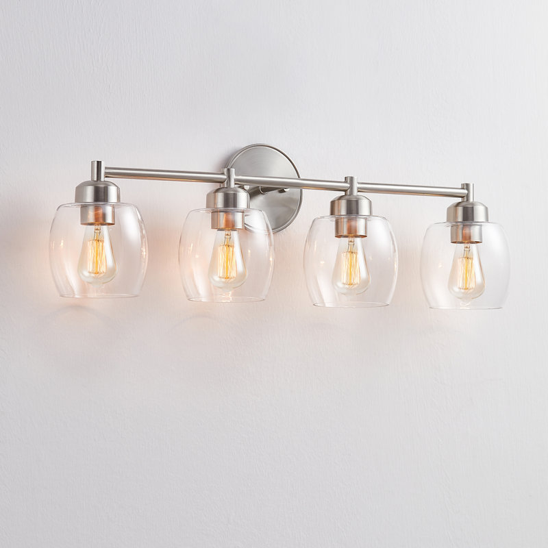 Dimmable Bathroom Vanity Light with Glass Shade, Brushed Nickel, 4 Lights