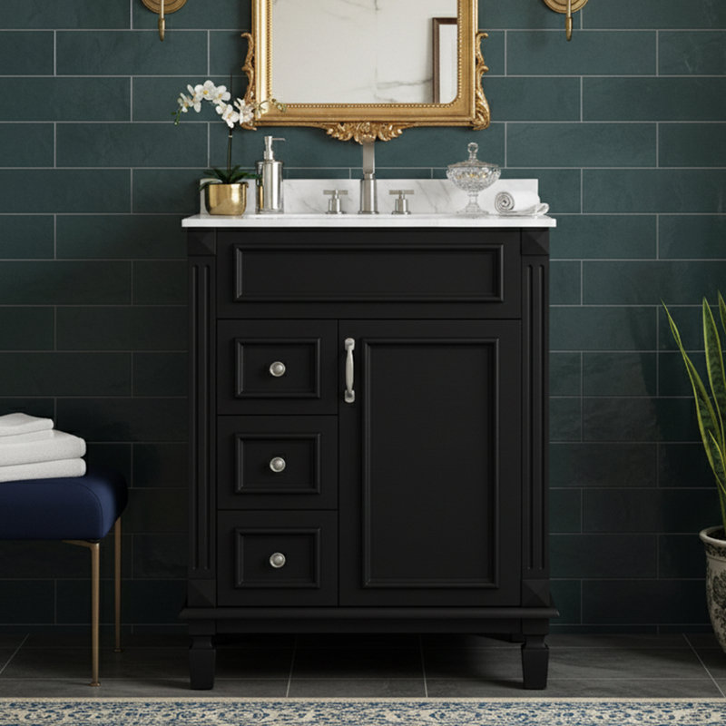 Ensemble de meuble-lavabo simple 24 po avec plateau en céramique et fermeture en douceur Nom français, Noir