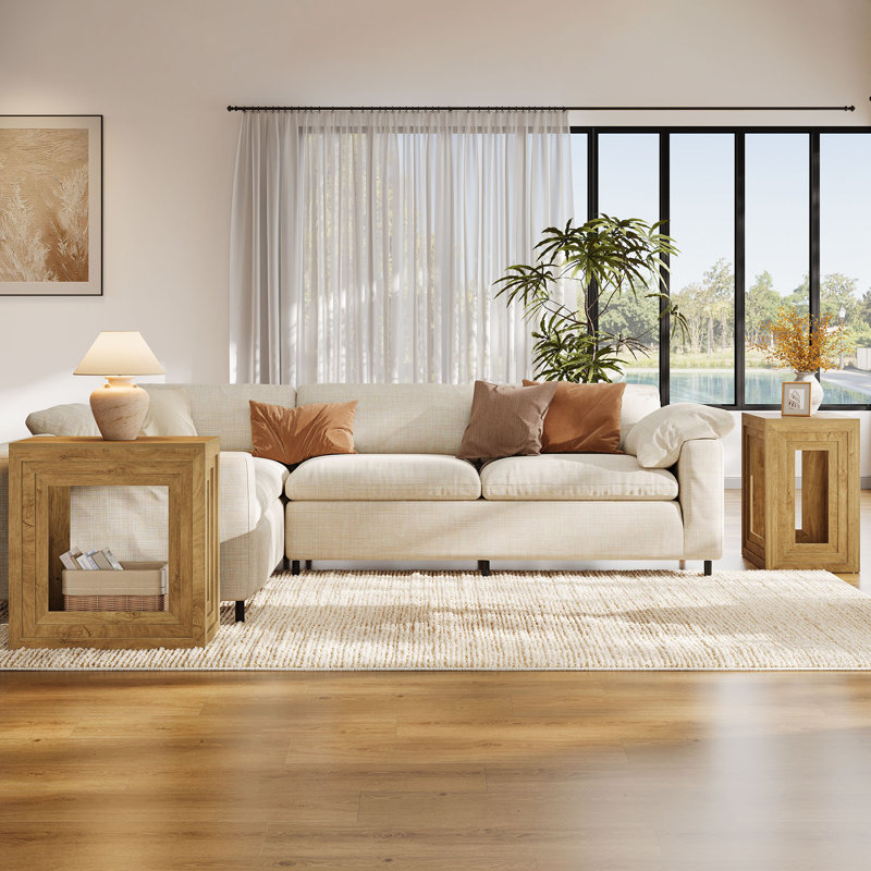 Tables de bout Farmhouse Square avec rangement à 2 niveaux, tables d'appoint en bois pour le salon ou la chambre à coucher