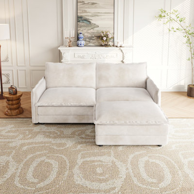 Canapé modulaire en L 2 places à assise profonde en tissu Corduroy