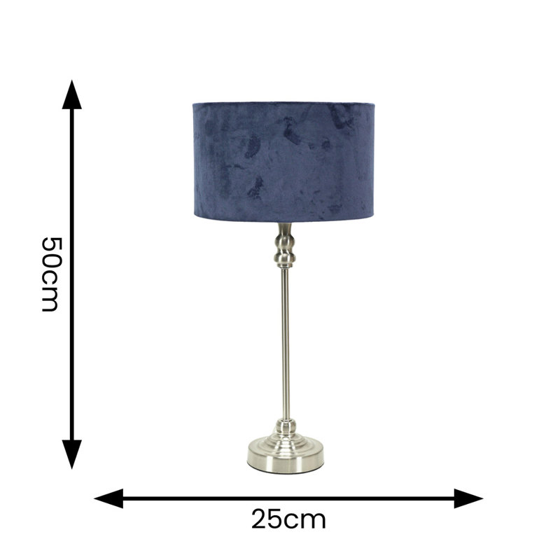 Saylorsburg Metal Table Lamp, Silver, Navy Blue Velvet, No